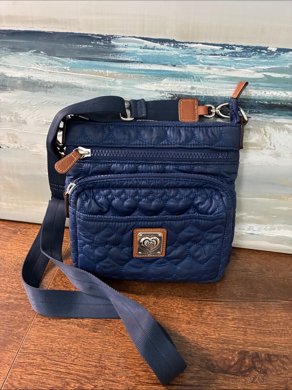 Brighton Kallista Messenger Bag -Quilted Navy Heart Design